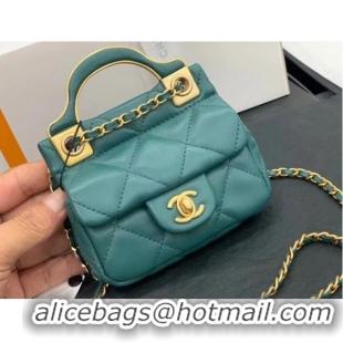 Good Quality CHANEL Top Handle Micro Mini Wallet On Chain AP2271 blue