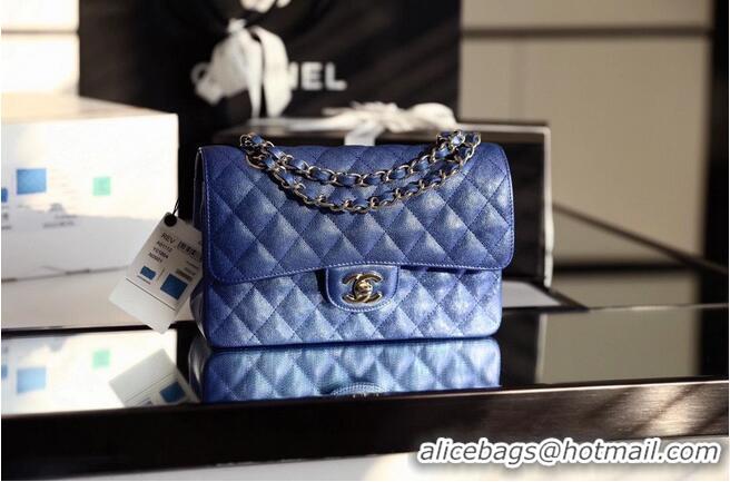 Good Price Chanel Small Classic Handbag Grained Calfskin Caviar & silver-Tone Metal A01113 Blue