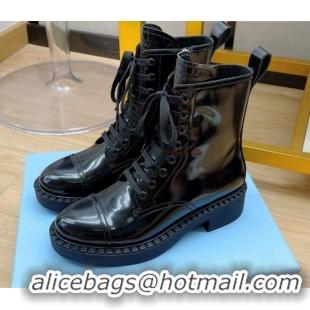 Top Quality Prada Brushed Leather Laced Boots 081135 Black 2021