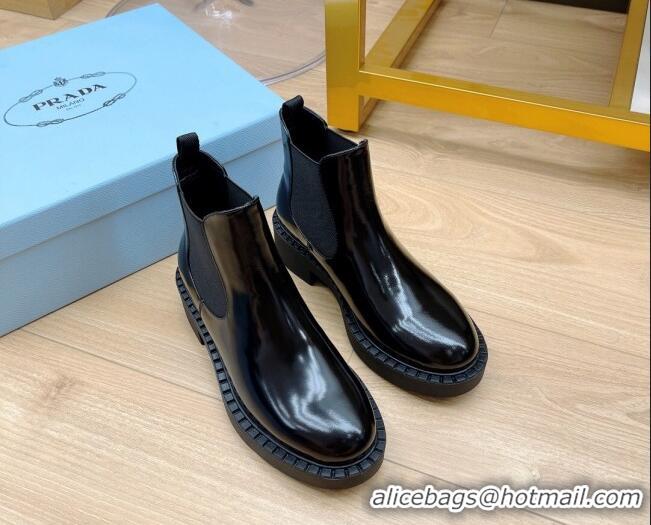 Cute Prada Brushed Leather Boots 081136 Black 2021