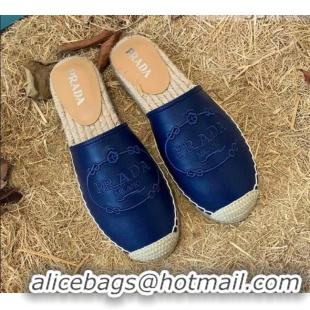 Well Crafted Prada Lambskin Logo Embroidered Espadrille Mules 081305 Blue 2021