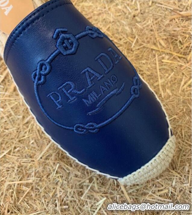 Well Crafted Prada Lambskin Logo Embroidered Espadrille Mules 081305 Blue 2021