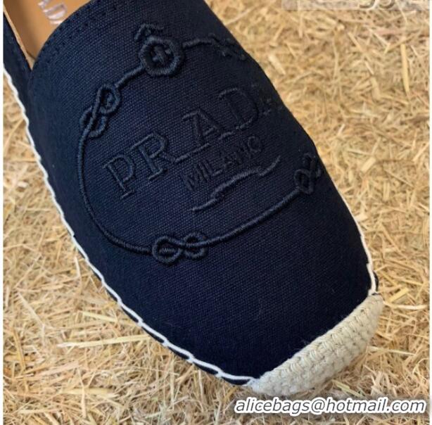 New Design Prada Gabardine Logo Embroidered Espadrilles 081309 Black 2021