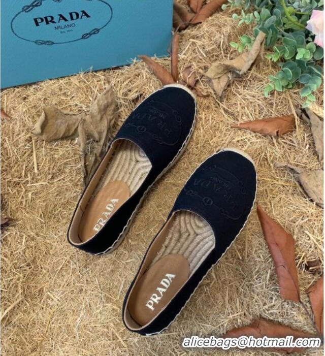 New Design Prada Gabardine Logo Embroidered Espadrilles 081309 Black 2021