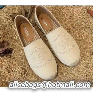 Trendy Design Prada Gabardine Logo Embroidered Espadrilles 081309 Beige 2021