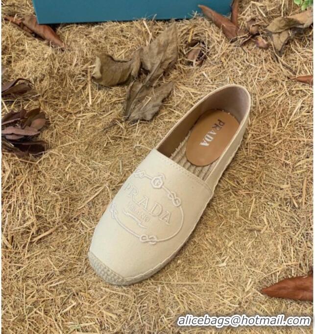 Trendy Design Prada Gabardine Logo Embroidered Espadrilles 081309 Beige 2021