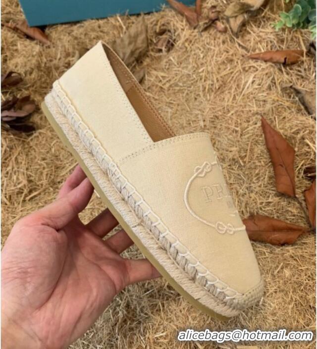 Trendy Design Prada Gabardine Logo Embroidered Espadrilles 081309 Beige 2021