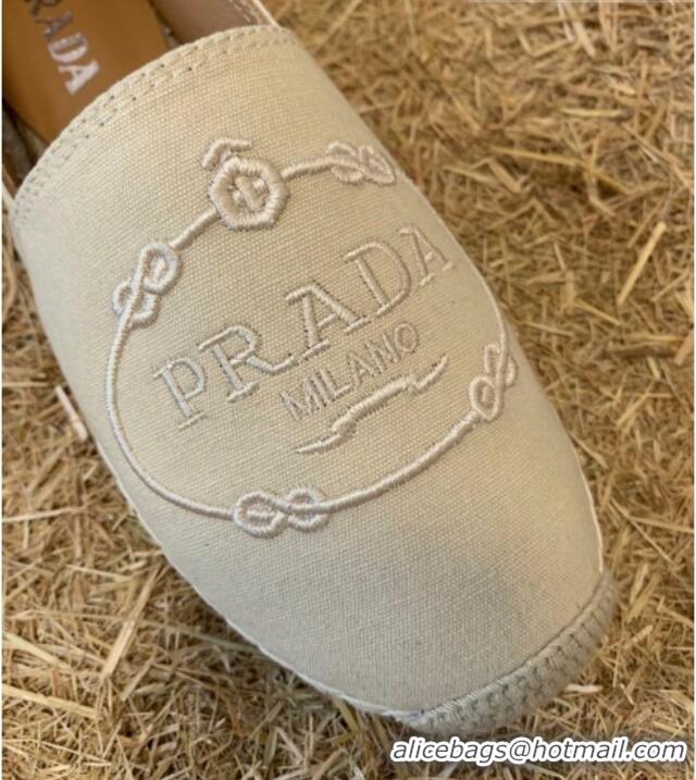 Trendy Design Prada Gabardine Logo Embroidered Espadrilles 081309 Beige 2021