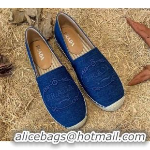 Discount Prada Gabardine Logo Embroidered Espadrilles 081309 Blue 2021