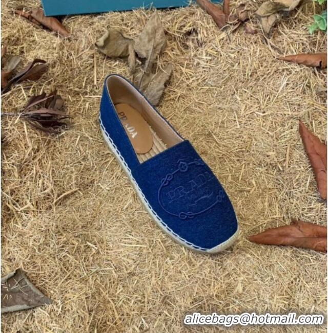 Discount Prada Gabardine Logo Embroidered Espadrilles 081309 Blue 2021