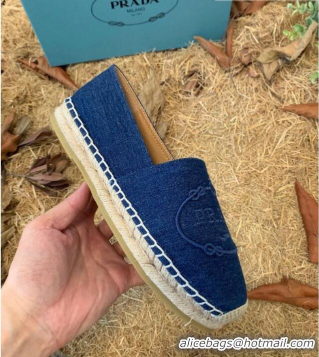 Discount Prada Gabardine Logo Embroidered Espadrilles 081309 Blue 2021