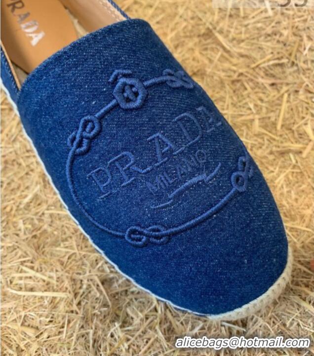 Discount Prada Gabardine Logo Embroidered Espadrilles 081309 Blue 2021