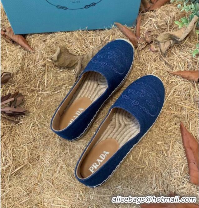 Discount Prada Gabardine Logo Embroidered Espadrilles 081309 Blue 2021