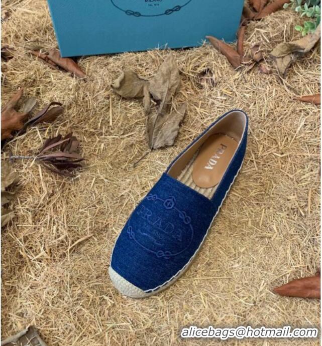 Discount Prada Gabardine Logo Embroidered Espadrilles 081309 Blue 2021