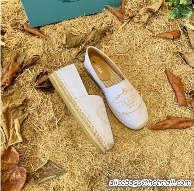 New Style Prada Gabardine Logo Embroidered Espadrilles 081309 White 2021