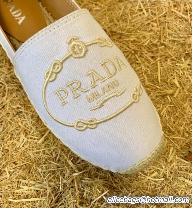 New Style Prada Gabardine Logo Embroidered Espadrilles 081309 White 2021