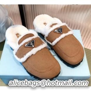 Low Cost Prada Suede Shearling Slipper Cognac 081455 Brown