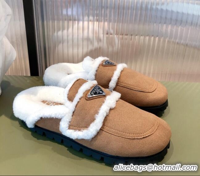 Low Cost Prada Suede Shearling Slipper Cognac 081455 Brown