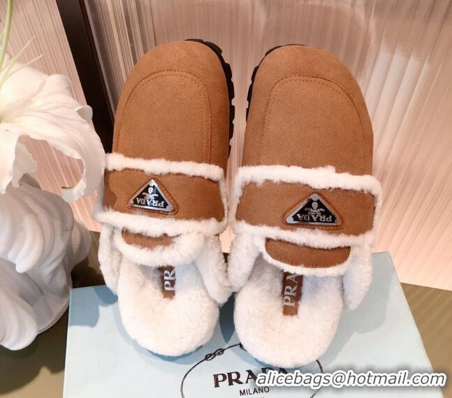 Low Cost Prada Suede Shearling Slipper Cognac 081455 Brown