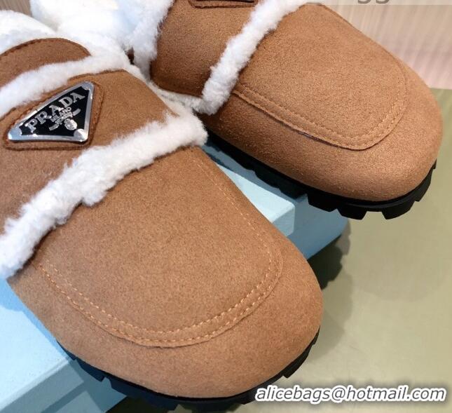 Low Cost Prada Suede Shearling Slipper Cognac 081455 Brown