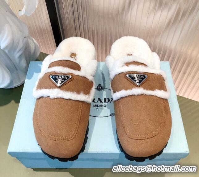 Low Cost Prada Suede Shearling Slipper Cognac 081455 Brown