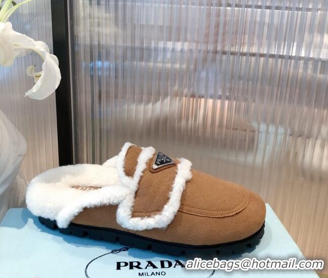 Low Cost Prada Suede Shearling Slipper Cognac 081455 Brown