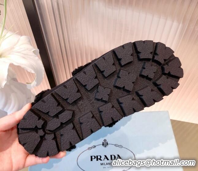 Good Product Prada Suede Shearling Slipper Cognac 081455 Black