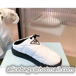 Discount Prada Padded Nylon Fabric Slippers 081601 White