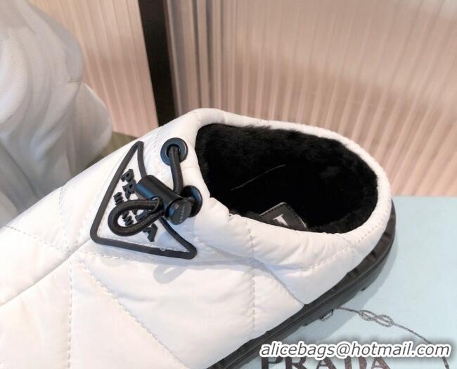 Discount Prada Padded Nylon Fabric Slippers 081601 White