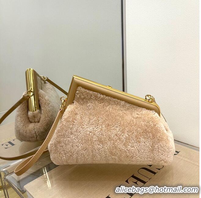 Top Quality Fendi Original lambswool Leather Medium Clutch Bag 56835 Nude