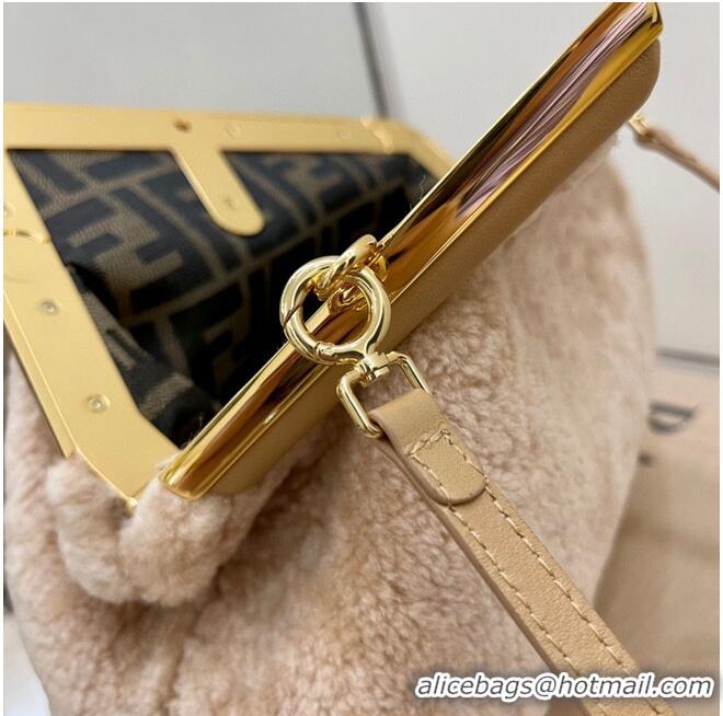 Top Quality Fendi Original lambswool Leather Medium Clutch Bag 56835 Nude