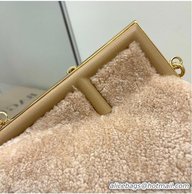 Top Quality Fendi Original lambswool Leather Medium Clutch Bag 56835 Nude