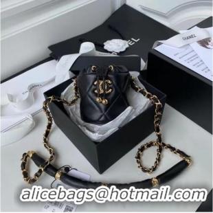 Famous Brand Chanel Drawstring Bag Lambskin & Gold Metal AP2330 black