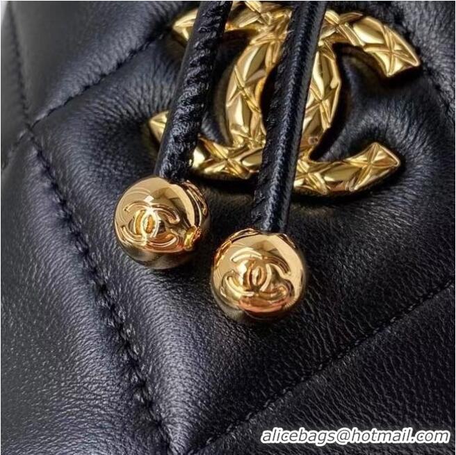 Famous Brand Chanel Drawstring Bag Lambskin & Gold Metal AP2330 black