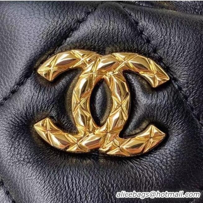 Famous Brand Chanel Drawstring Bag Lambskin & Gold Metal AP2330 black