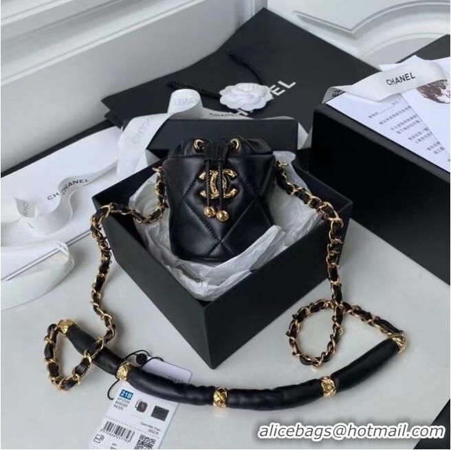 Famous Brand Chanel Drawstring Bag Lambskin & Gold Metal AP2330 black