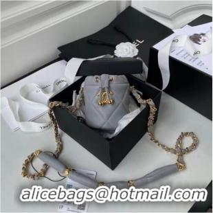 Good Product Chanel Drawstring Bag Lambskin & Gold Metal AP2330 grey