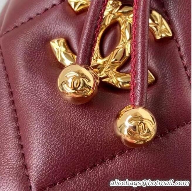 Buy Discount Chanel Drawstring Bag Lambskin & Gold Metal AP2330 Wine