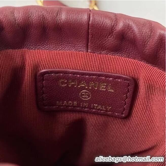 Buy Discount Chanel Drawstring Bag Lambskin & Gold Metal AP2330 Wine