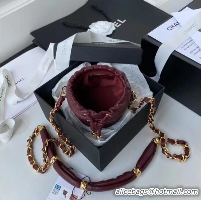 Buy Discount Chanel Drawstring Bag Lambskin & Gold Metal AP2330 Wine