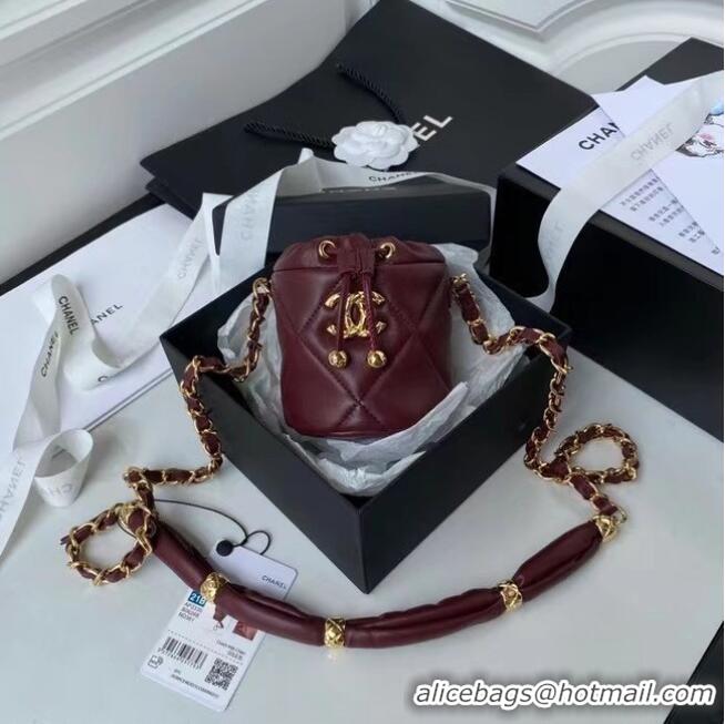 Buy Discount Chanel Drawstring Bag Lambskin & Gold Metal AP2330 Wine