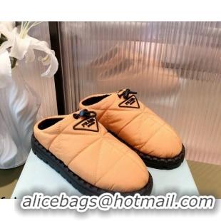 Best Grade Prada Padded Nylon Fabric Slippers 081603 Apricot 2021