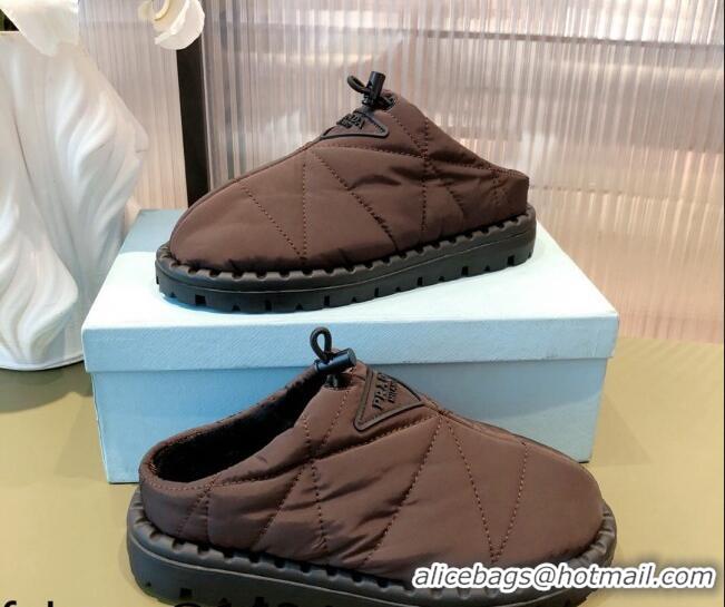 Low Price Prada Padded Nylon Fabric Slippers 081603 Brown 2021