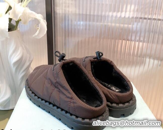 Low Price Prada Padded Nylon Fabric Slippers 081603 Brown 2021