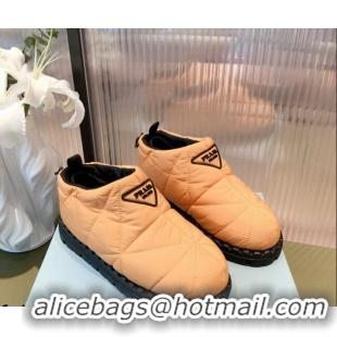 Pretty Style Prada Padded Nylon Fabric Slip-on Shoes 081613 Apricot 2021