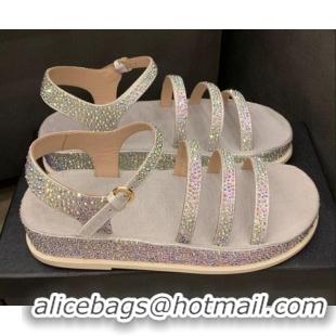 Top Quality Chanel Crystal Platform Sandals G37140 Grey 2021