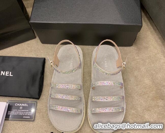 Top Quality Chanel Crystal Platform Sandals G37140 Grey 2021