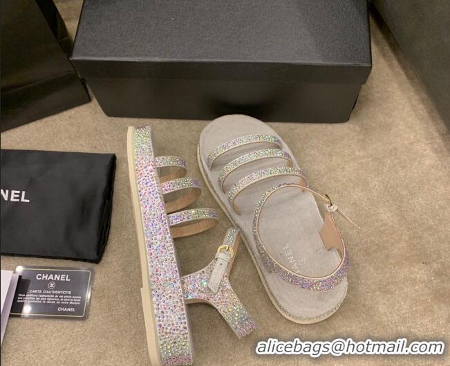 Top Quality Chanel Crystal Platform Sandals G37140 Grey 2021