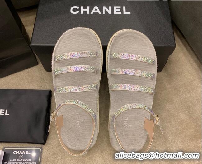 Top Quality Chanel Crystal Platform Sandals G37140 Grey 2021