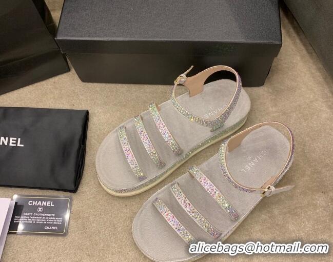 Top Quality Chanel Crystal Platform Sandals G37140 Grey 2021